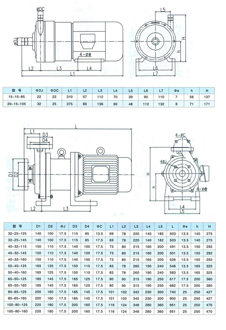 CQB-F型氟塑料磁力驱动泵(安装尺寸)