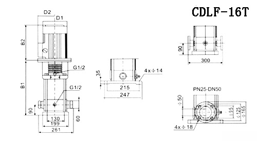 CDLF型不锈钢多G离心泵参数尺寸（16T）
