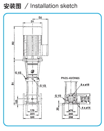 CDLF型不锈钢多G离心泵参数尺寸（32T）