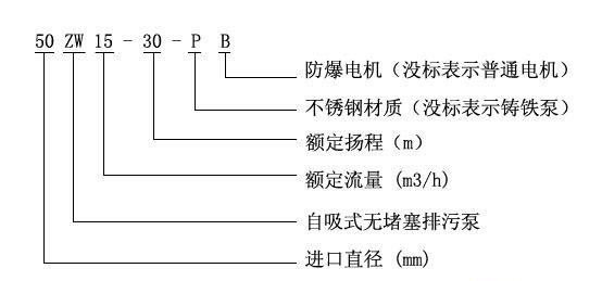 ZW自吸式无堵塞排污泵型号意义