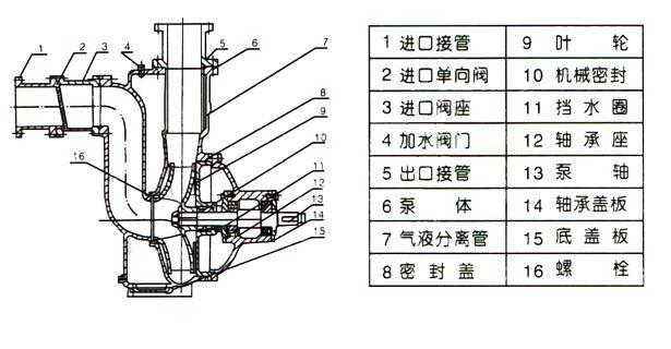 ZW型自吸式无堵塞排污泵(结构图)